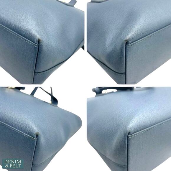 Furla Genuine Leather Blue Tote Bag with Strap Satchel Shoulder Bag Authentic - Picture 7 of 13